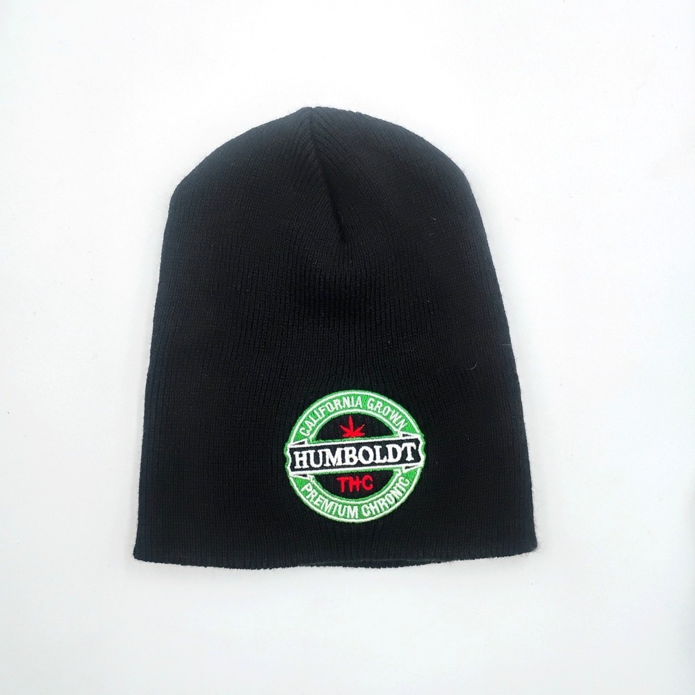 THC Clothing Humboldt California Chronic Embroidered Black Knit Beanie Hat VTG